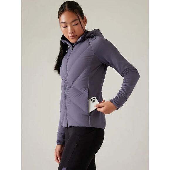 Athleta Inlet Jacket Nightfall Purple Size Medium Hood Insulated Puffer Stretch - Picture 2 of 12